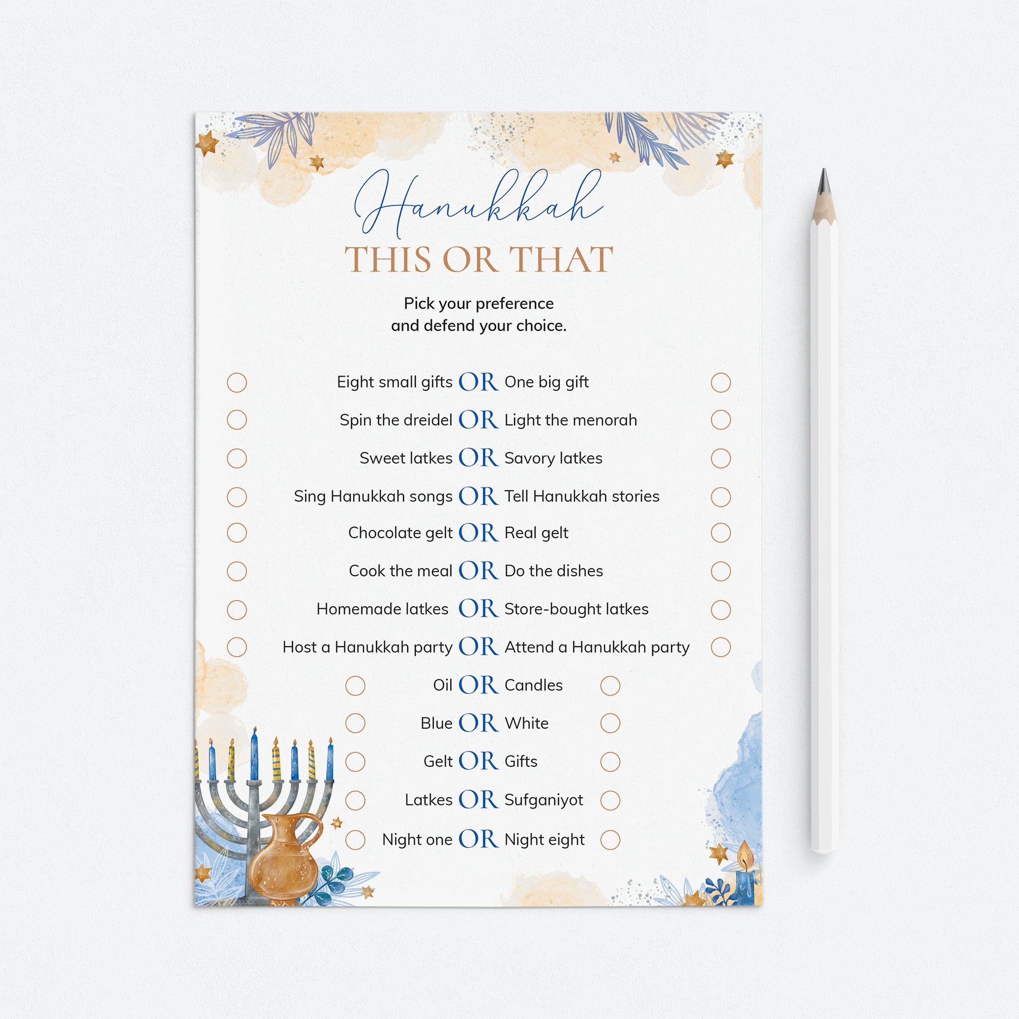 Fun Hanukkah This or That Questions for Family Printable by LittleSizzle