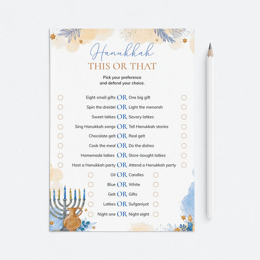 Fun Hanukkah This or That Questions for Family Printable by LittleSizzle