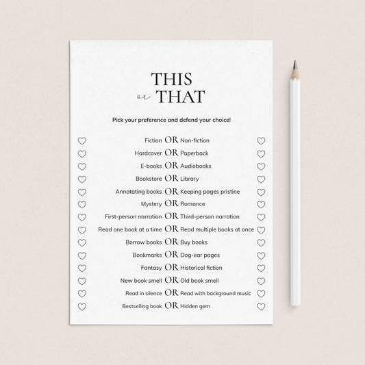 Book Club This or That Questions Printable