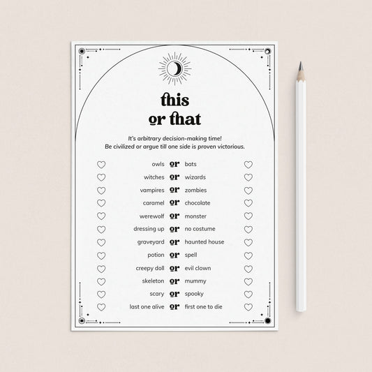 Halloween This or That Questions Sheet Printable by LittleSizzle