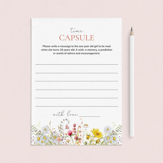 Wildflower 1st Birthday Time Capsule Card Printable by LittleSizzle
