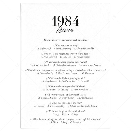 1984 Fun Facts Quiz with Answers Printable by LittleSizzle