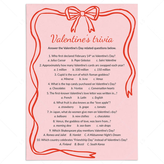 Valentine's Day Trivia with Multiple Choice Questions Printable by LittleSizzle