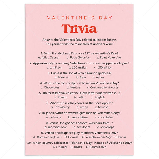 Pink and Red Valentines Trivia Game with Answers by LittleSizzle