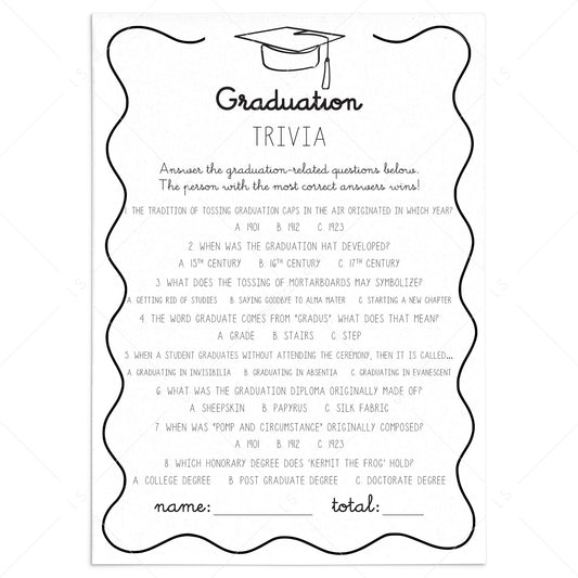 Graduation Party Trivia Questions Answers Included by LittleSizzle