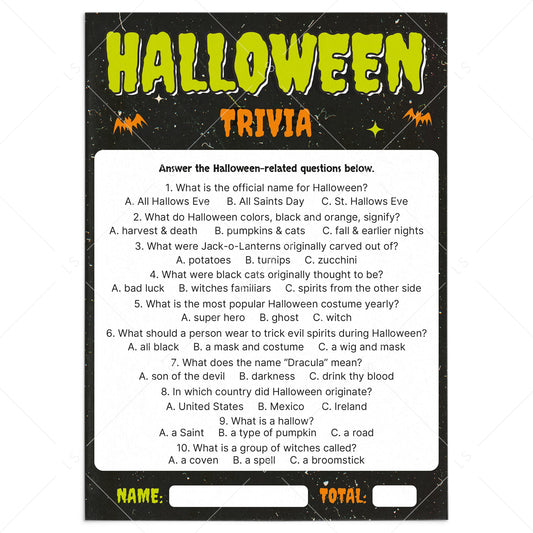 Halloween Quiz Printable with Answers by LittleSizzle