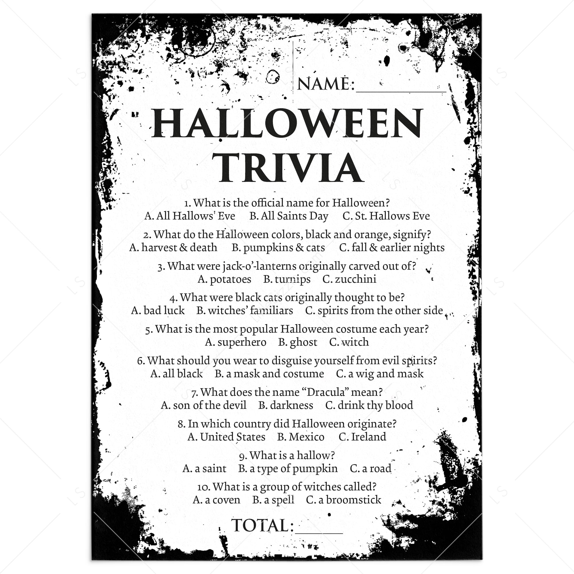 Halloween Trivia Quiz with Answers Printable by LittleSizzle