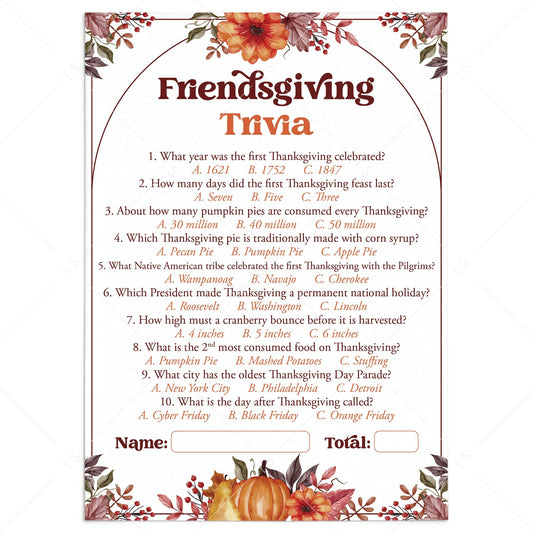 Friendsgiving Trivia Questions and Answers Printable by LittleSizzle