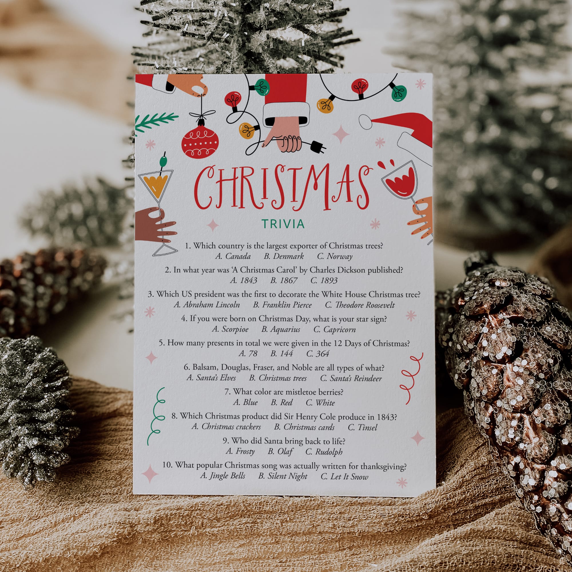 Christmas Multiple Choice Trivia Family Party Game | Christmas Printable  Games | Christmas Adult Kids Party Games
