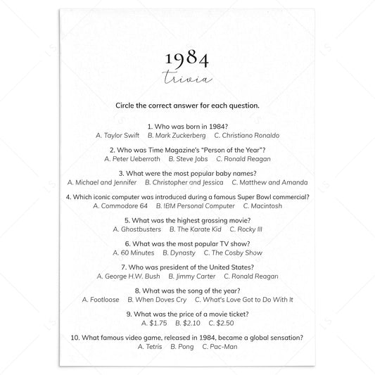1984 Quiz and Answers Printable by LittleSizzle