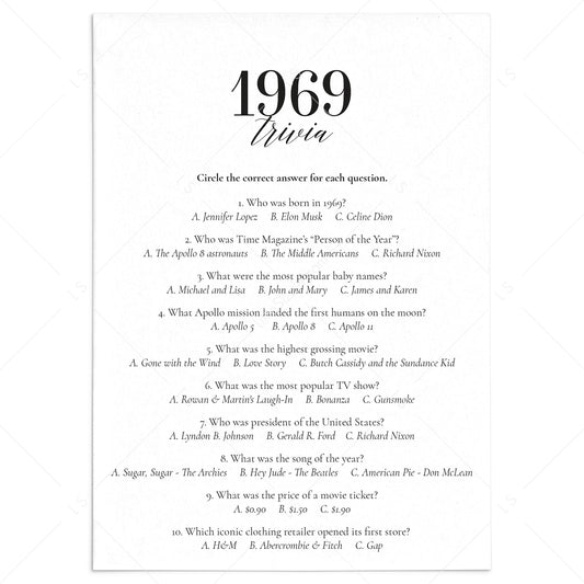 1969 Fun Facts Quiz with Answers Printable by LittleSizzle