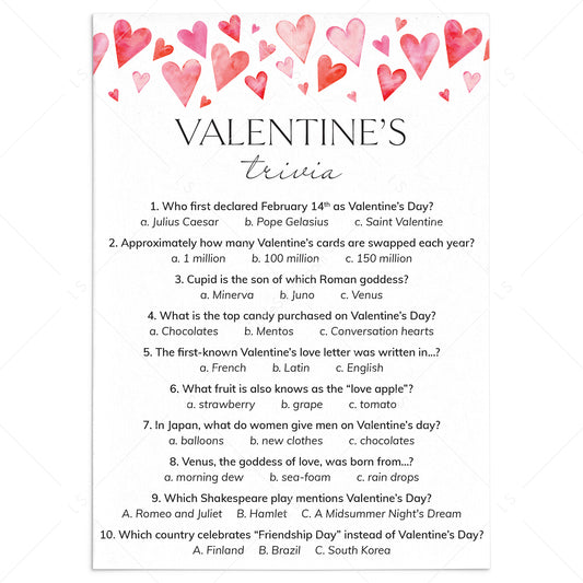 Valentine Trivia Questions and Answers Digital Download by LittleSizzle