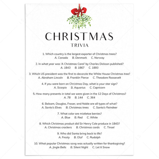 Printable Christmas Trivia Questions and Answers by LittleSizzle