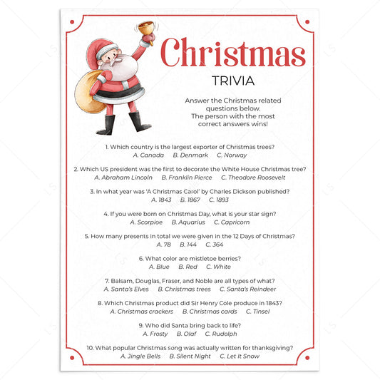 Christmas Multiple Choice Trivia with Answers Printable by LittleSizzle