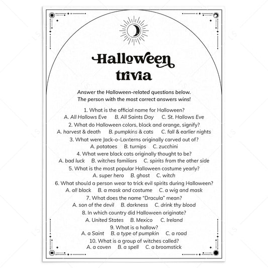 Printable Halloween Trivia Questions and Answers Celestial Theme by LittleSizzle