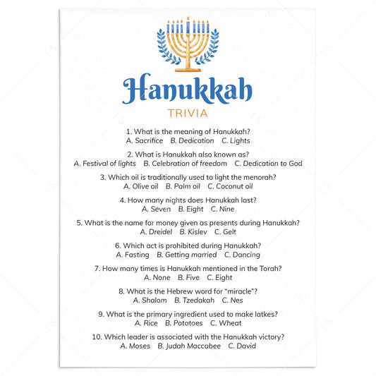 Chanukah Trivia Questions and Answers Printable by LittleSizzle