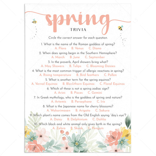 Spring Trivia Questions and Answers Printable by LittleSizzle