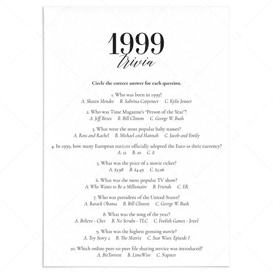 1999 Fun Facts Quiz with Answers Printable by LittleSizzle