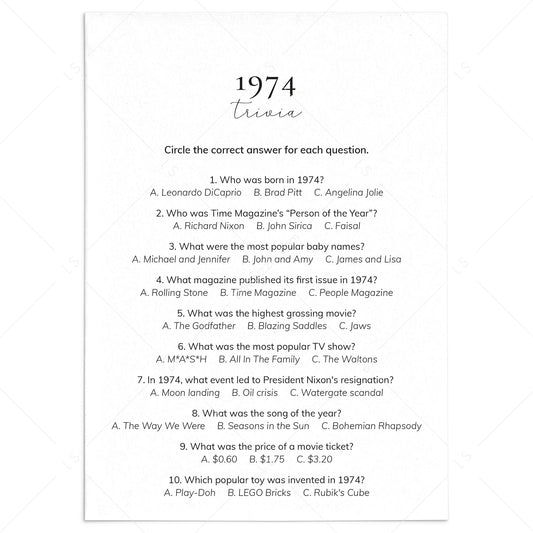 1974 Quiz and Answers Printable by LittleSizzle