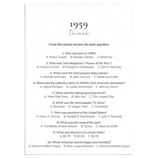 1959 Quiz and Answers Printable by LittleSizzle