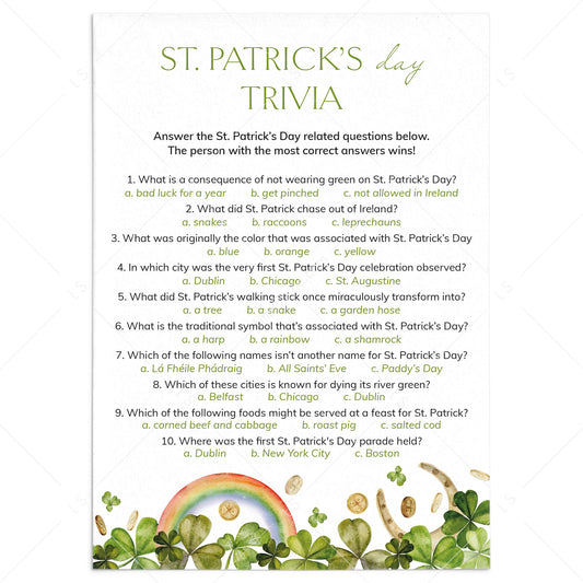 St Patricks Party Trivia Questions and Answers Download by LittleSizzle