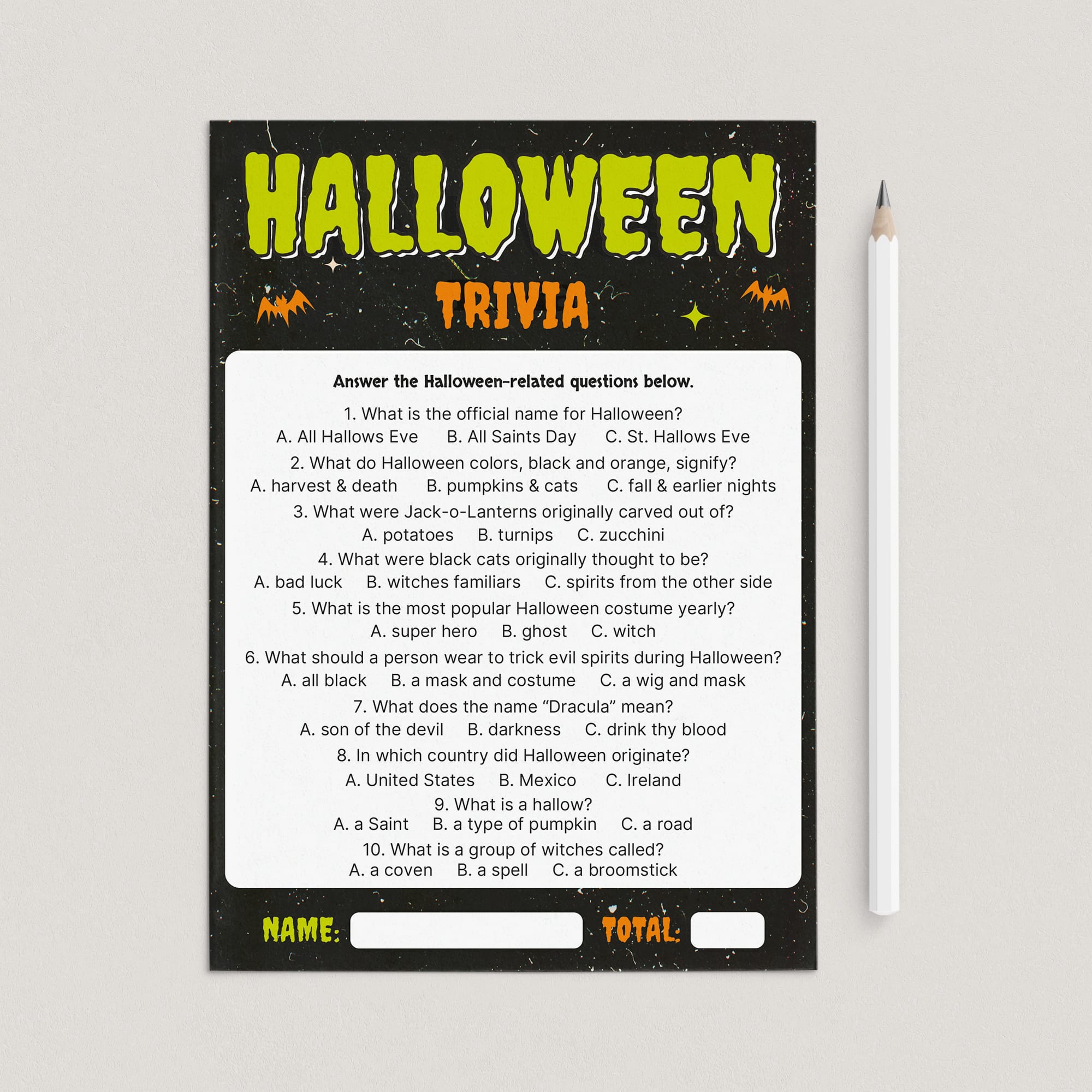 Halloween Quiz Printable with Answers by LittleSizzle