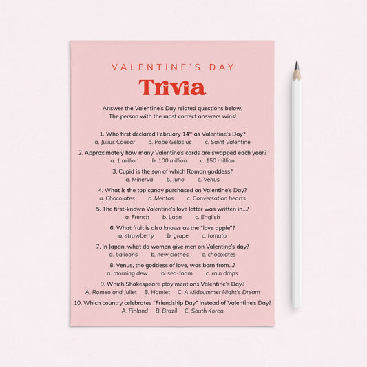 Pink and Red Valentines Trivia Game with Answers by LittleSizzle