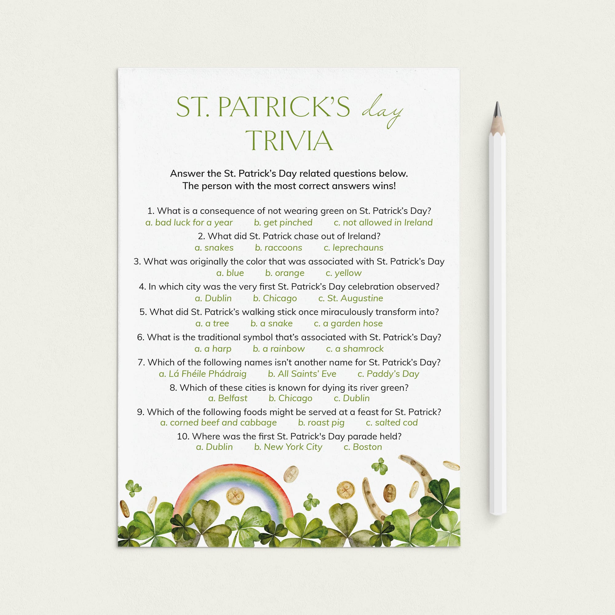 St Patricks Party Trivia Questions and Answers Download by LittleSizzle