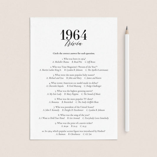 1964 Fun Facts Quiz with Answers Printable by LittleSizzle