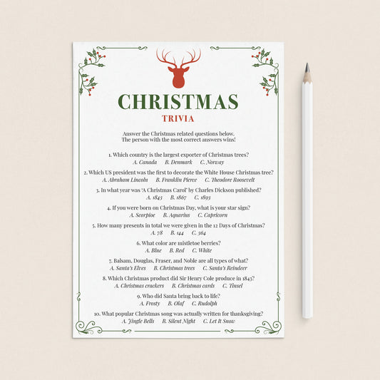 Christmas Trivia Questions and Answers Printable by LittleSizzle