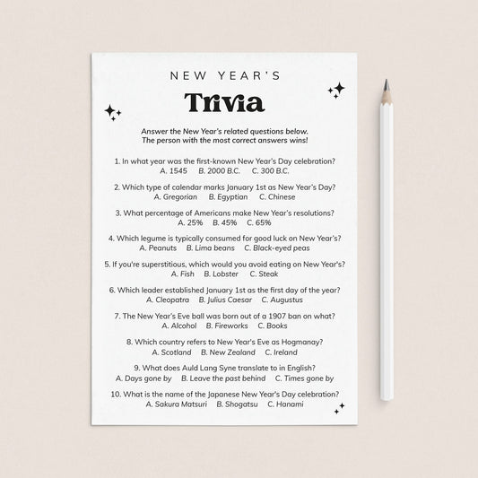 New Year's Eve Trivia Questions and Answers Printable by LittleSizzle