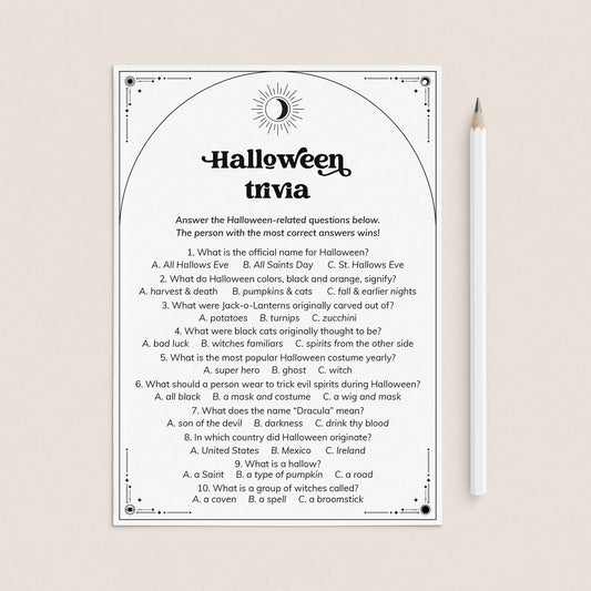 Printable Halloween Trivia Questions and Answers Celestial Theme by LittleSizzle