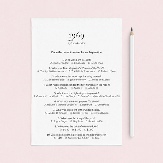 1969 Quiz and Answers Printable by LittleSizzle