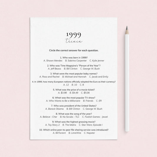 1999 Quiz and Answers Printable by LittleSizzle