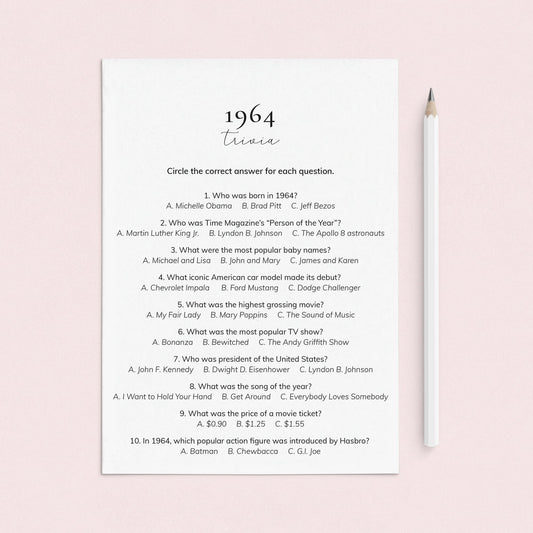 1964 Quiz and Answers Printable by LittleSizzle
