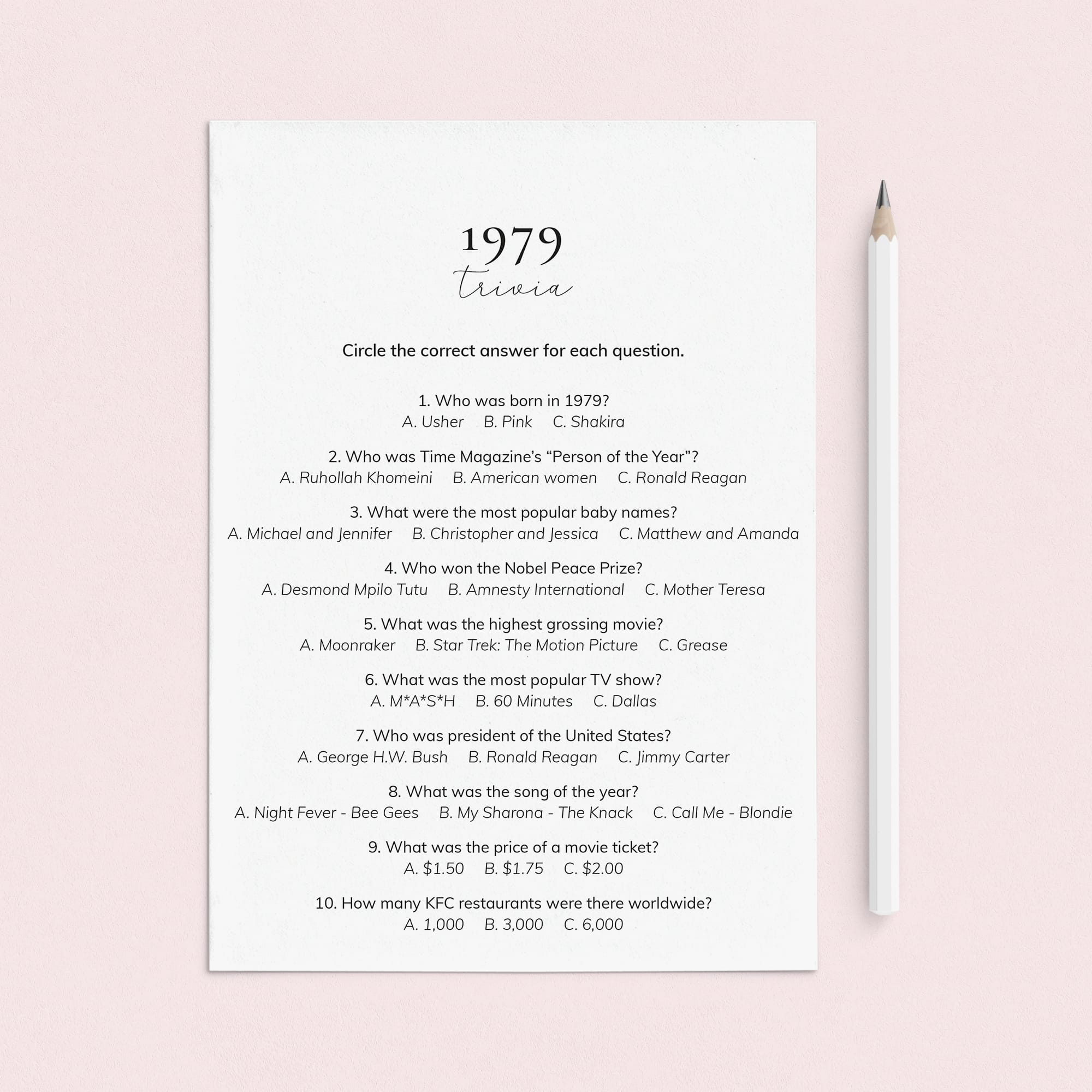 1979 Quiz and Answers Printable by LittleSizzle
