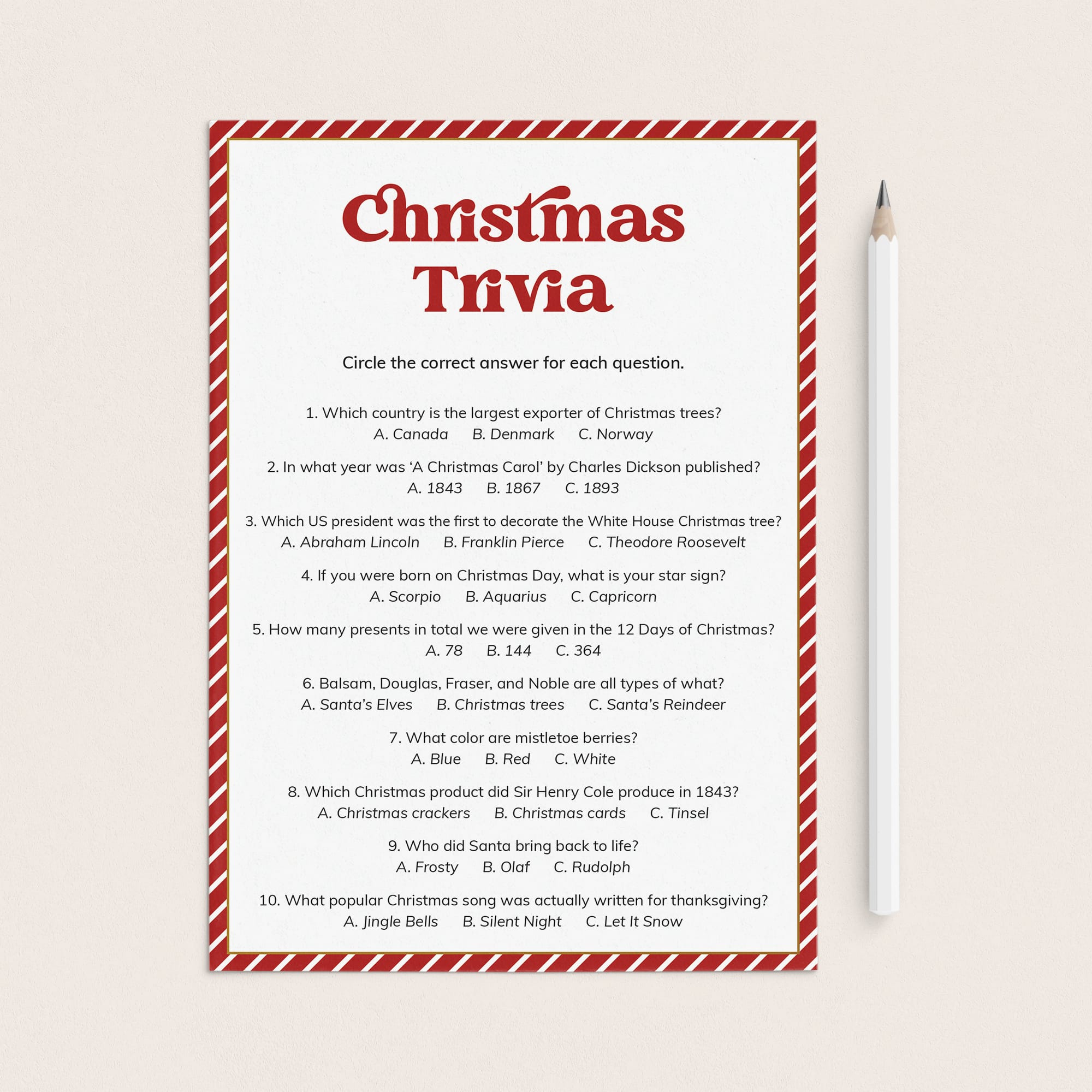 Fun Christmas Trivia and Answers Printable by LittleSizzle