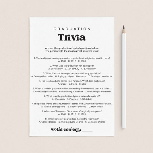 Trivia Questions for Graduation Party with Answers PDF Printable by LittleSizzle
