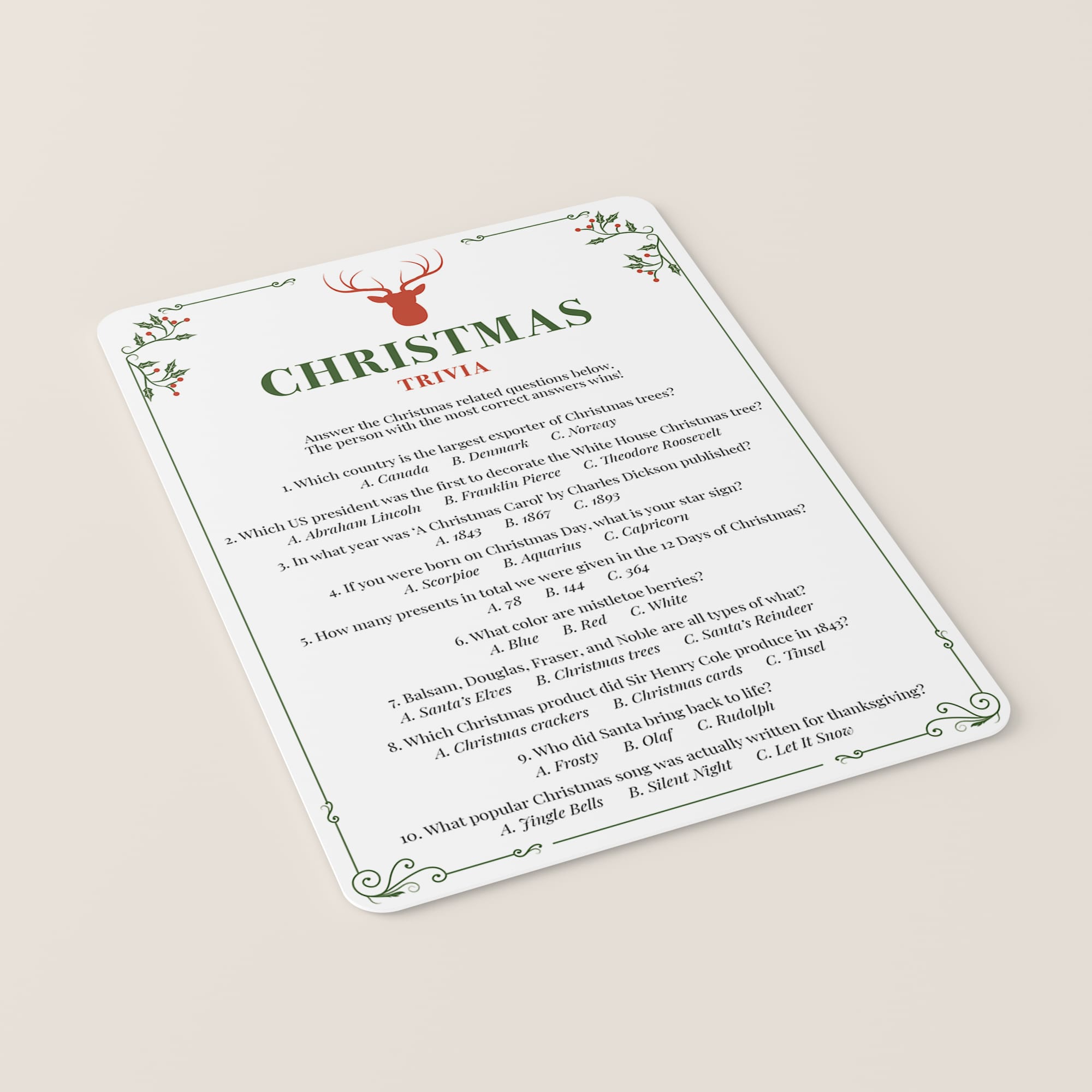 Christmas Table Decor printable Place Card Template