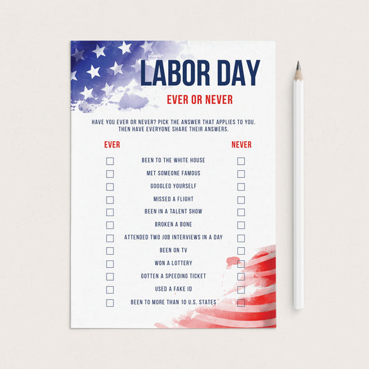 Labor Day Ever or Never Game Printable by LittleSizzle