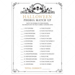 Match That Phobia Halloween Quiz with Answers Printable by LittleSizzle