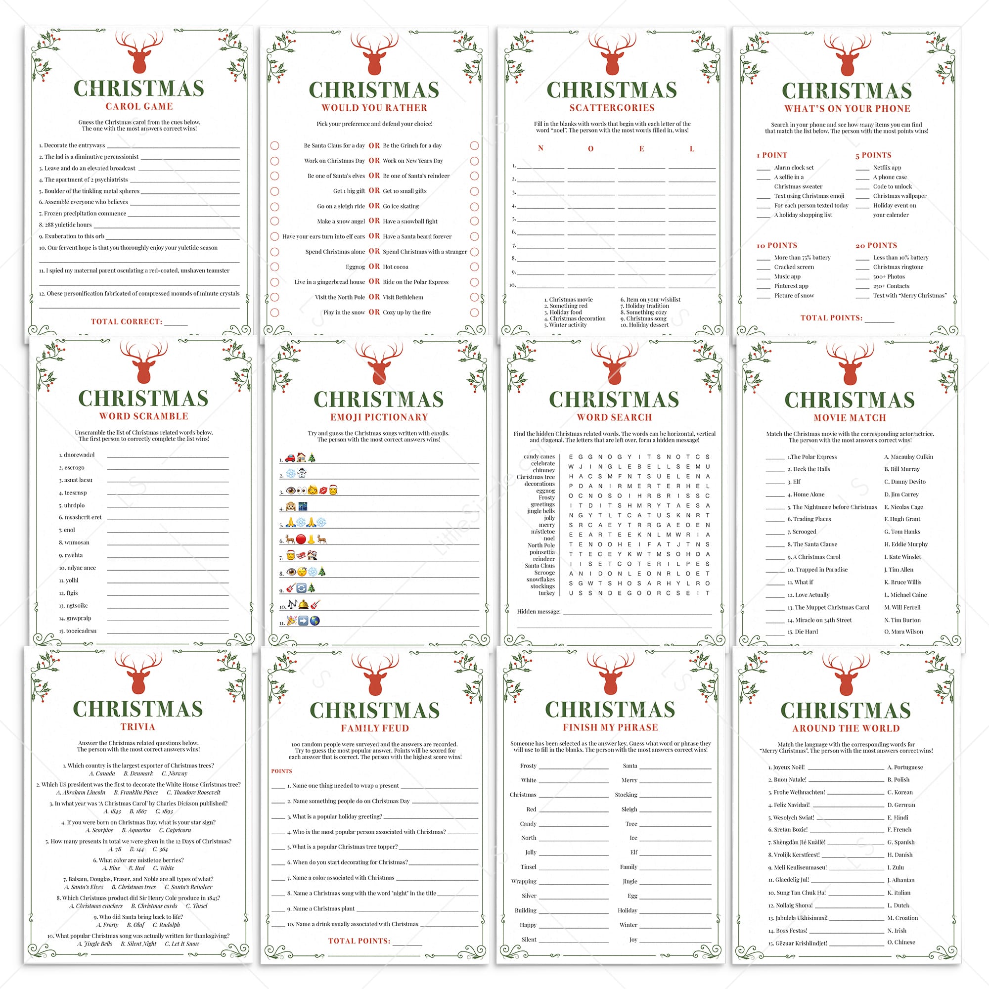 Vintage Christmas Theme Party Game Bundle Printable by LittleSizzle