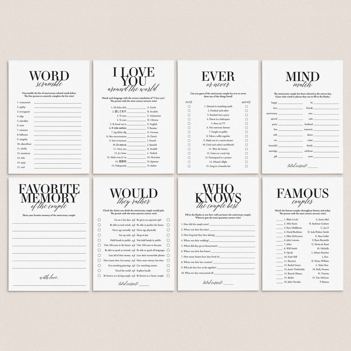35th Anniversary Party Games Printable | 35 Wedding Anniversary Ideas ...