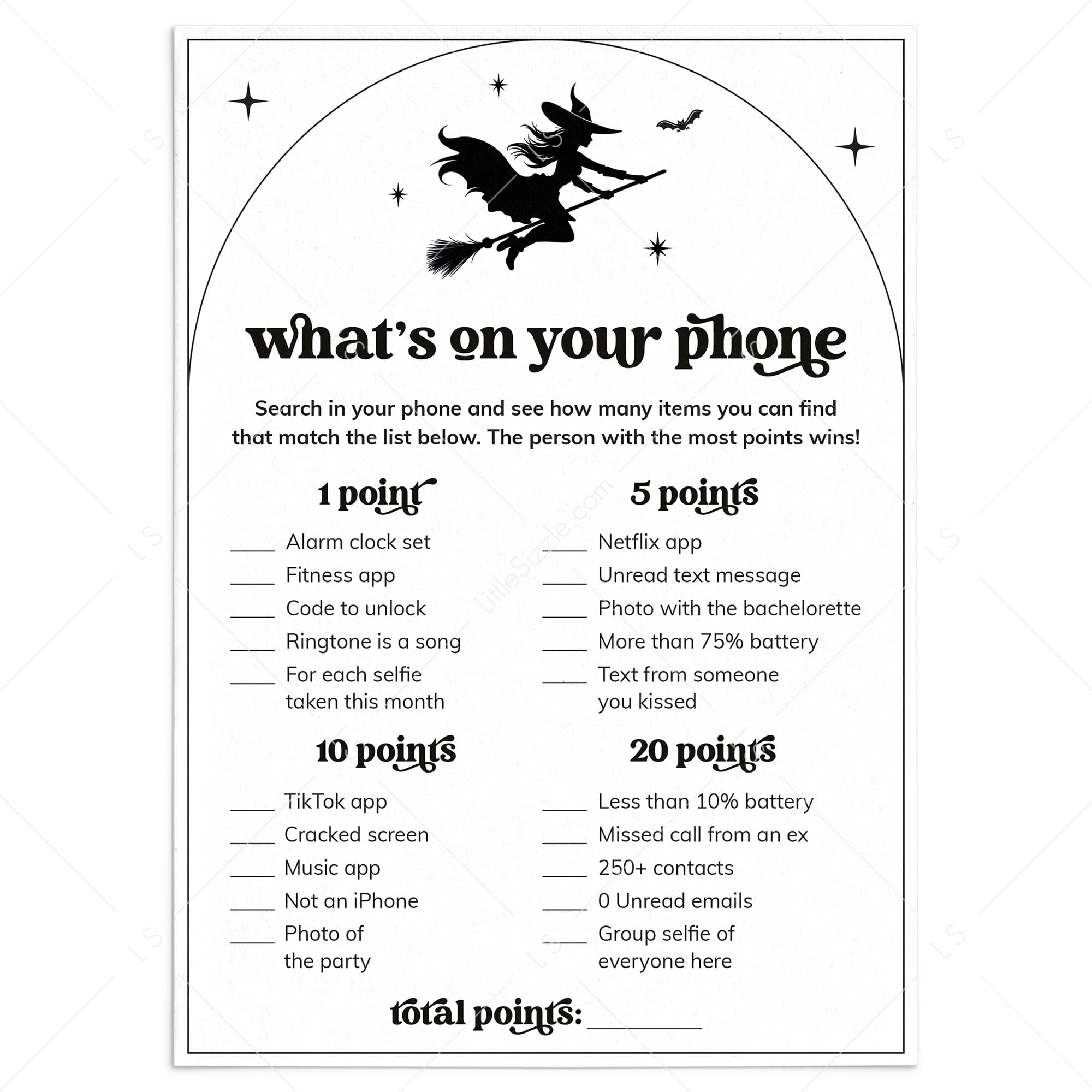 Let's Go Witches Party Game Printable What's On Your Phone by LittleSizzle