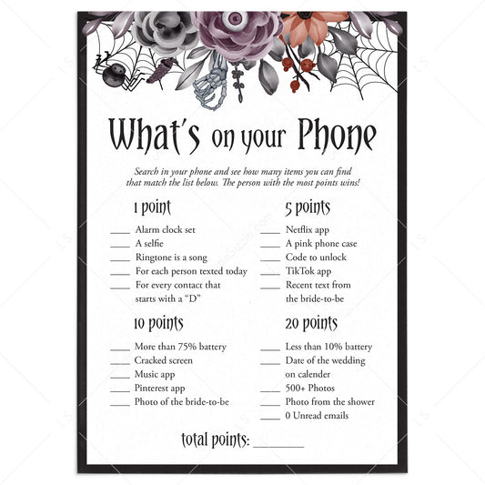 Moody Bridal Shower Game What's On Your Phone Printable by LittleSizzle