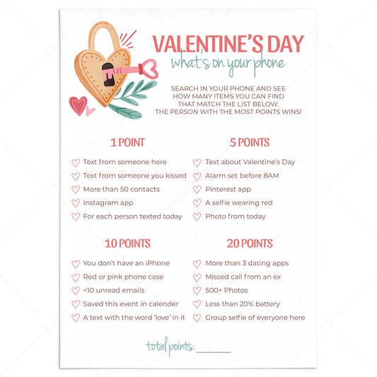 Valentine's Day Game What's On Your Phone Printable by LittleSizzle