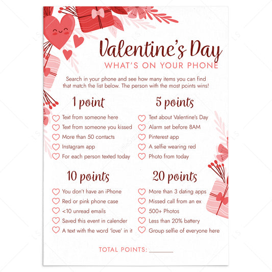 Valentines Whats On Your Phone Game Printable by LittleSizzle
