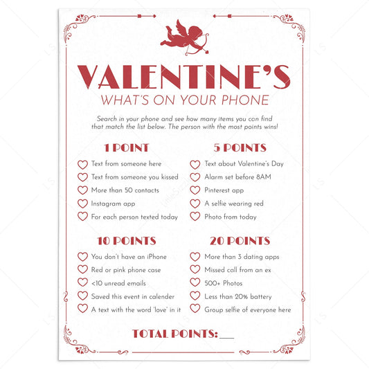Valentine Game What's On Your Phone Printable by LittleSizzle