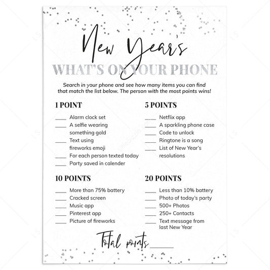Silver New Year's Party Game What's On Your Phone by LittleSizzle