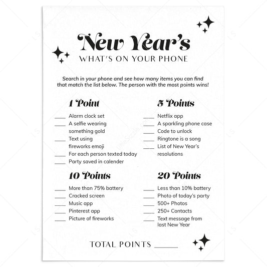 New Year's Eve What's On Your Phone Game Printable by LittleSizzle